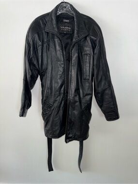 Vintage Wilson leather black Mid Length Car Coat Jacket, Thinsulated Size:S